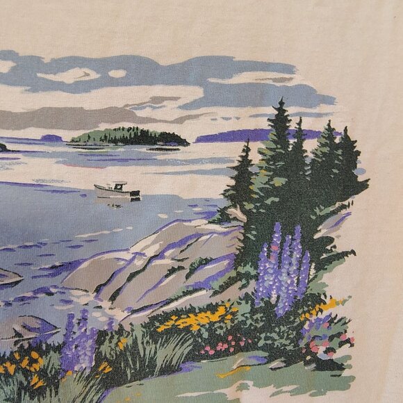 Vintage L.L. Bean XL Harborside Graphics T-Shirt, Lupine Flowers Ocean Seaside - Picture 2 of 7